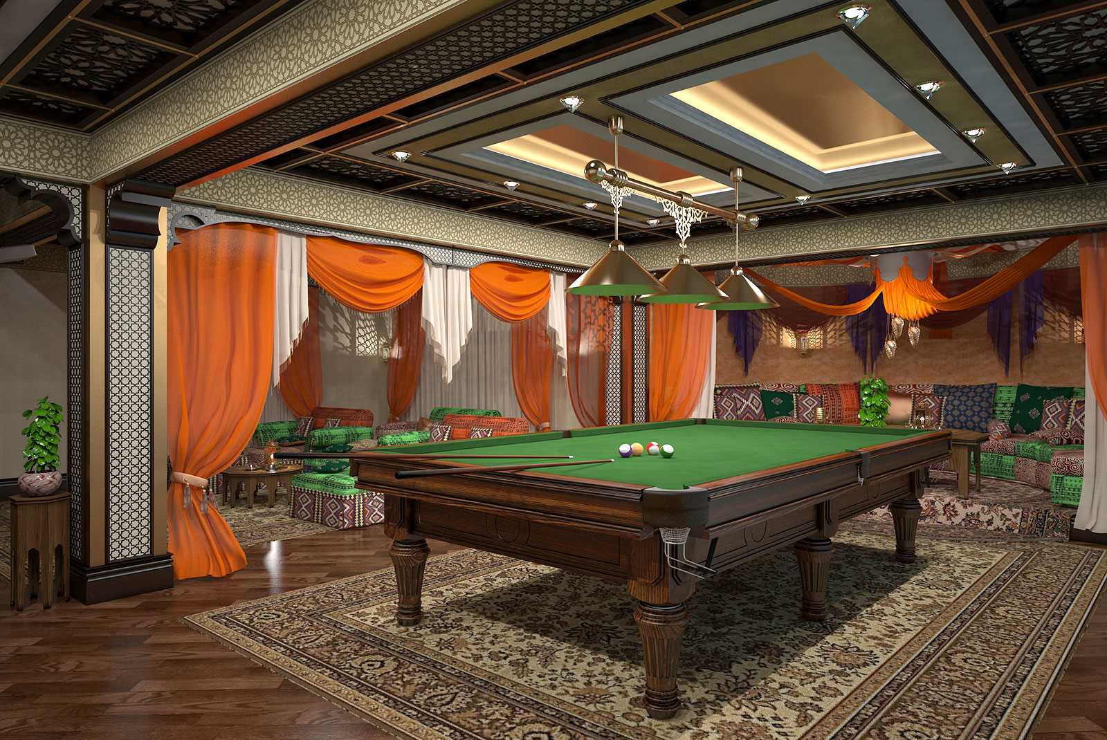 idea of ​​an unusual decor of a billiard room