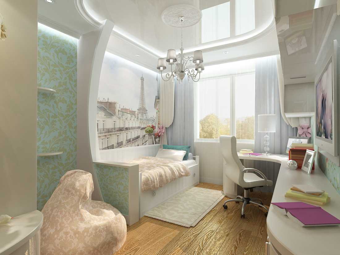 the idea of ​​a bright design of a children's room for a girl of 12 sq.m