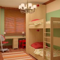 idée de design lumineux d'une chambre d'enfants pour deux enfants photo
