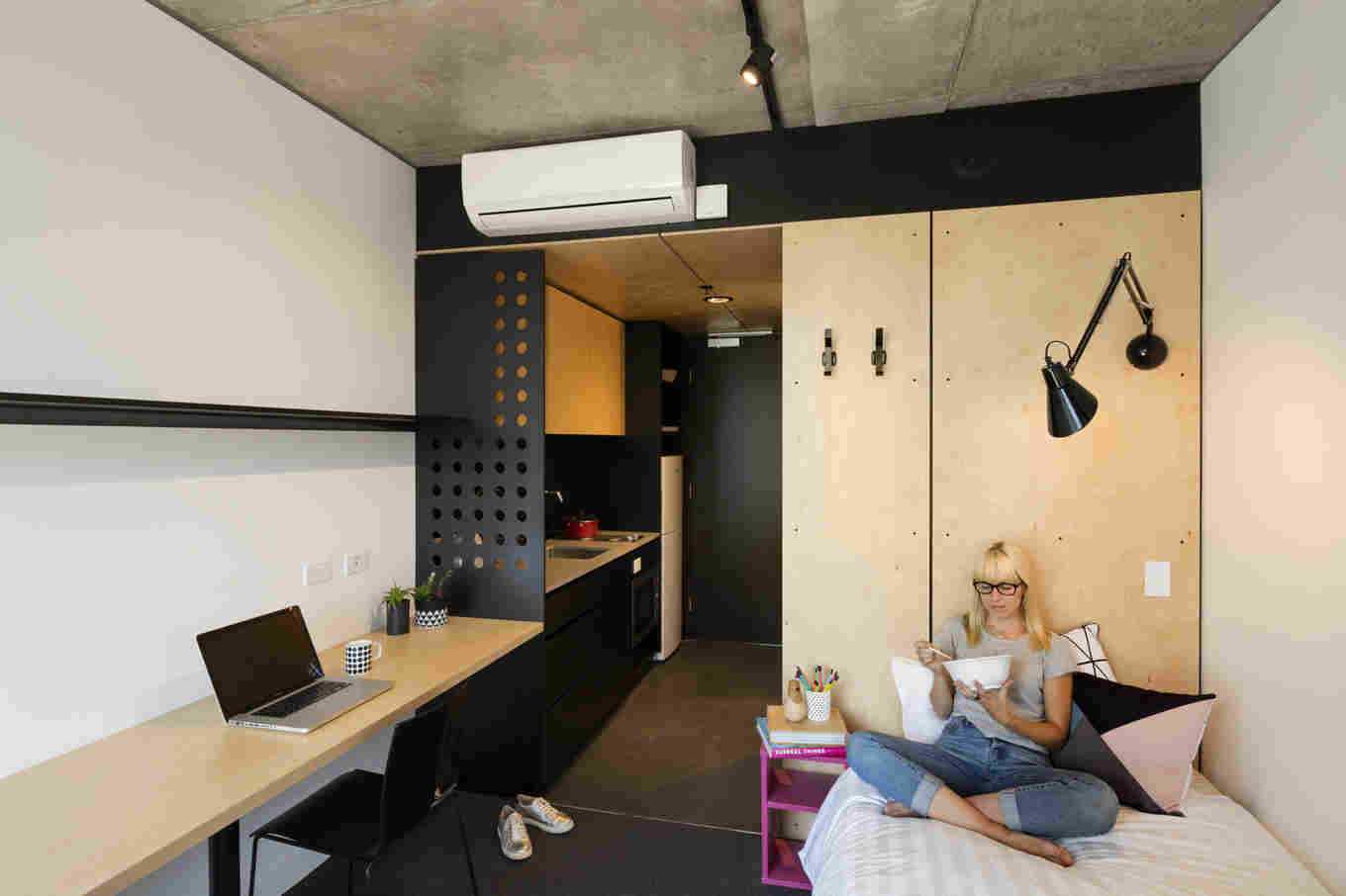 version of the unusual decor of a small dorm room