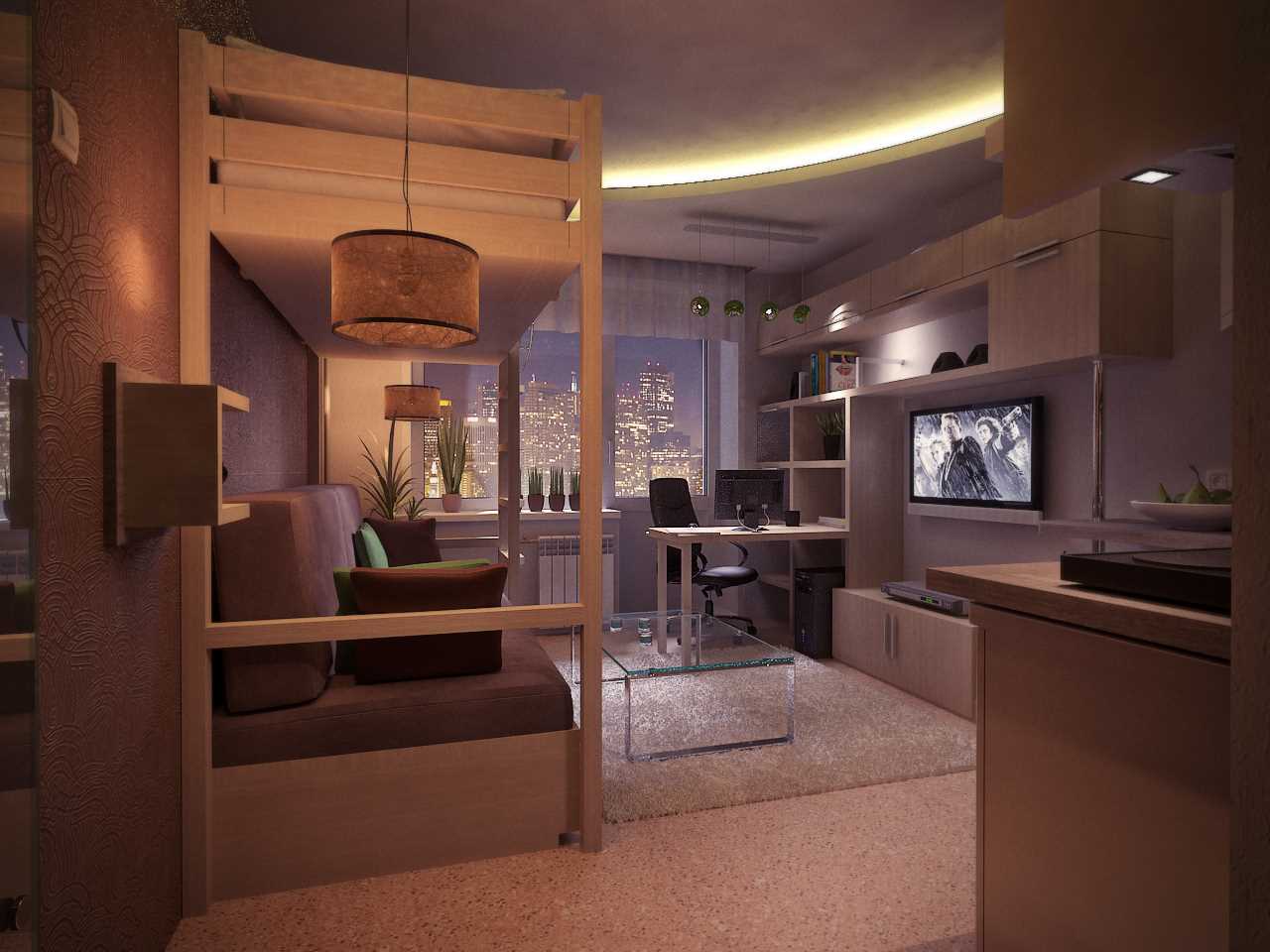option de design lumineux de la salle de séjour 18 m²