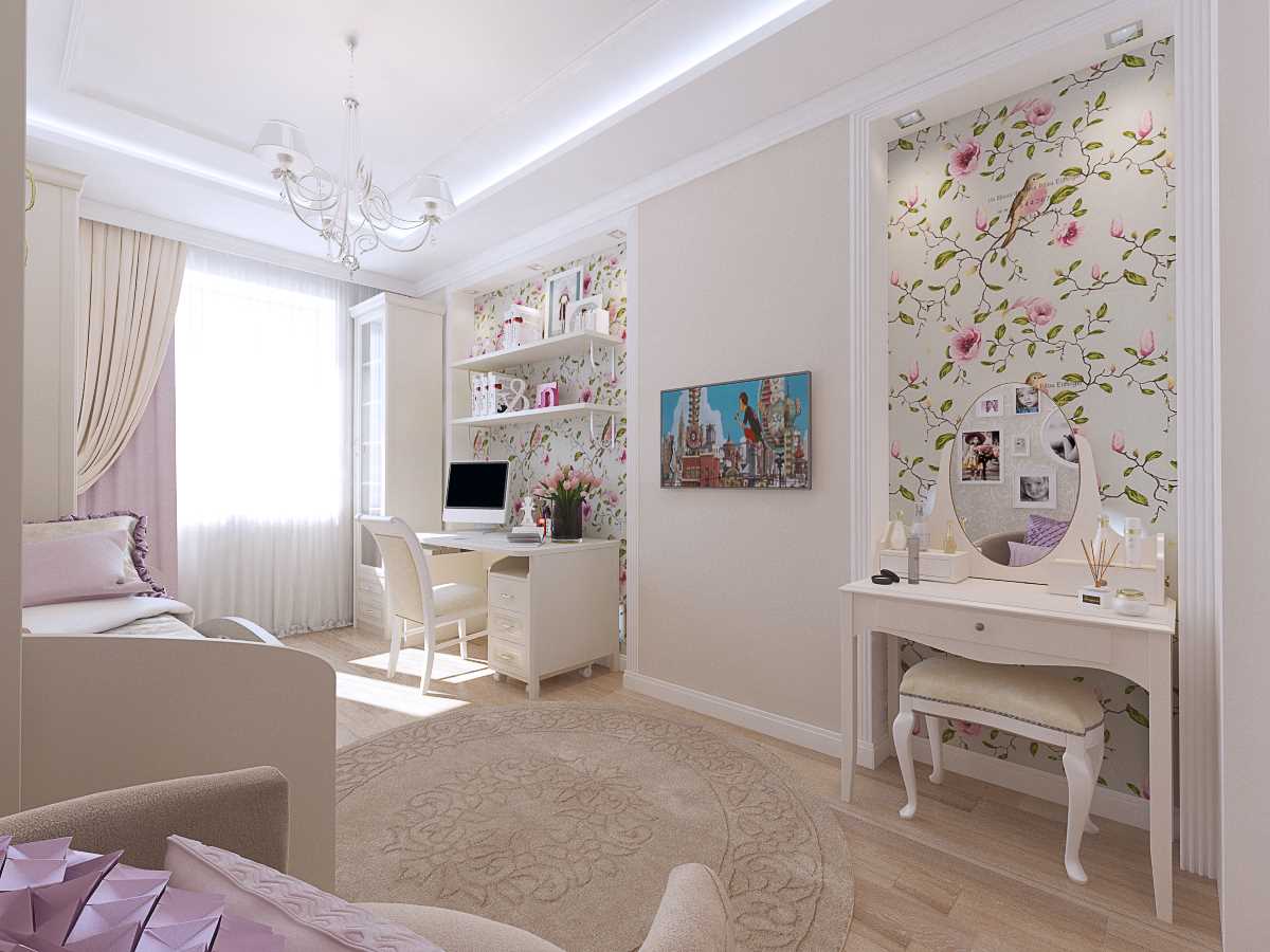 the idea of ​​a bright style of a room for a girl of 12 sq.m