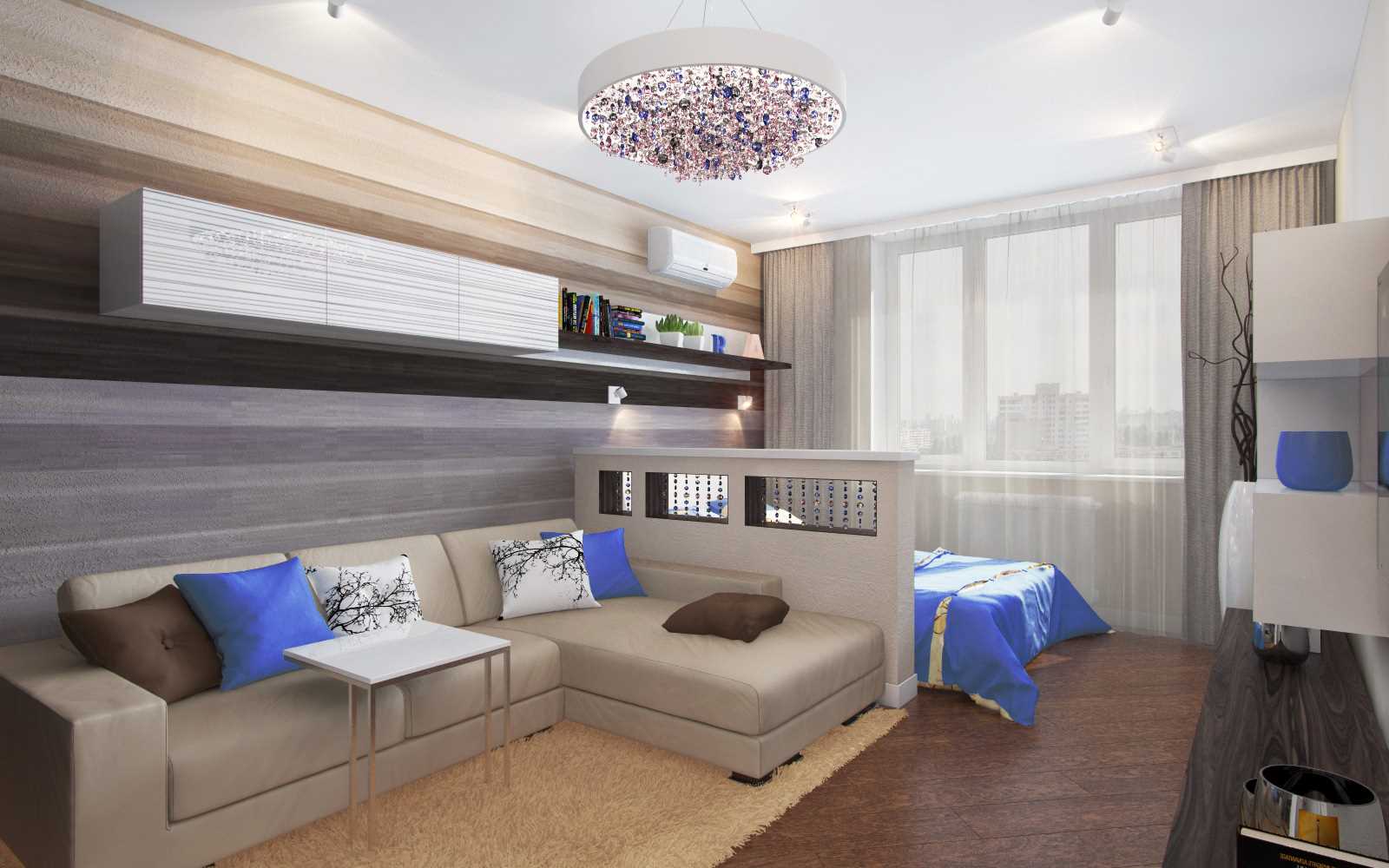 the idea of ​​a beautiful interior living room bedroom