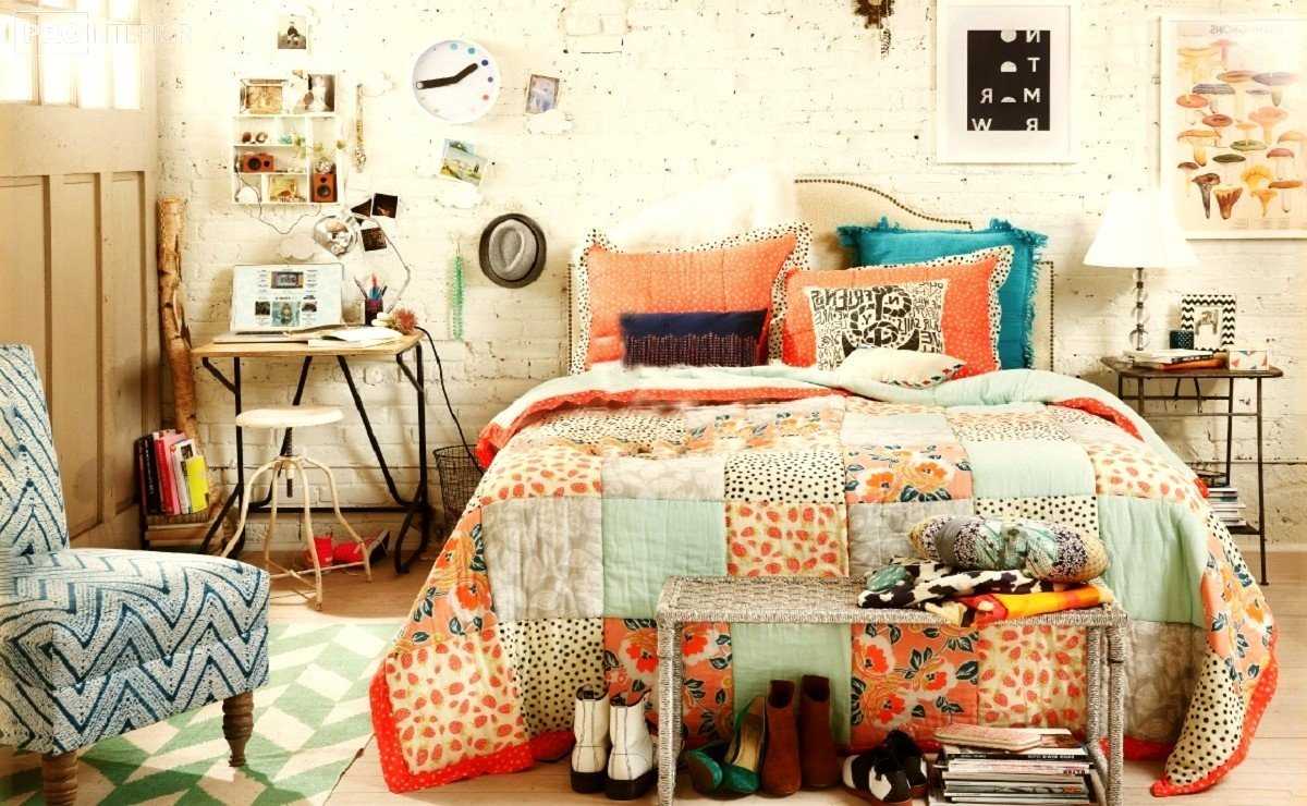 version of the beautiful design of the bedroom in the style of patchwork