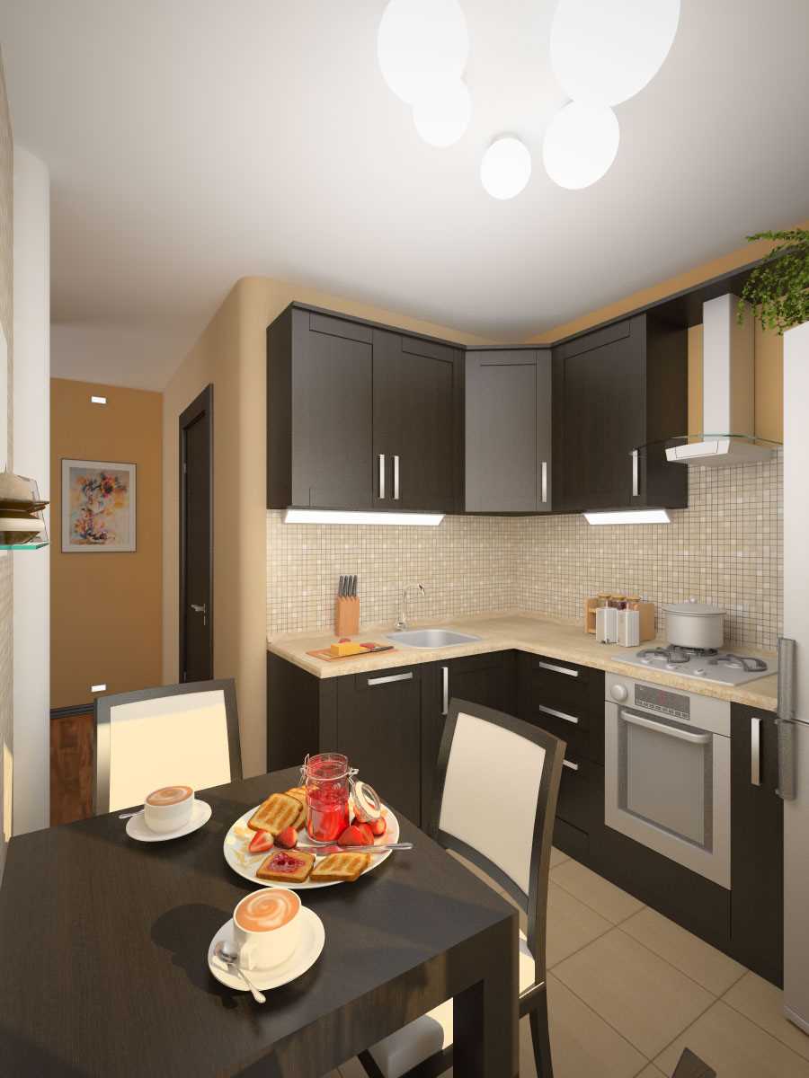 an example of an unusual interior of a kitchen of 8 sq.m