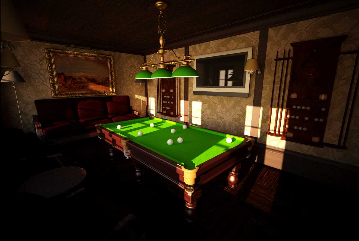 the idea of ​​a bright billiard room interior