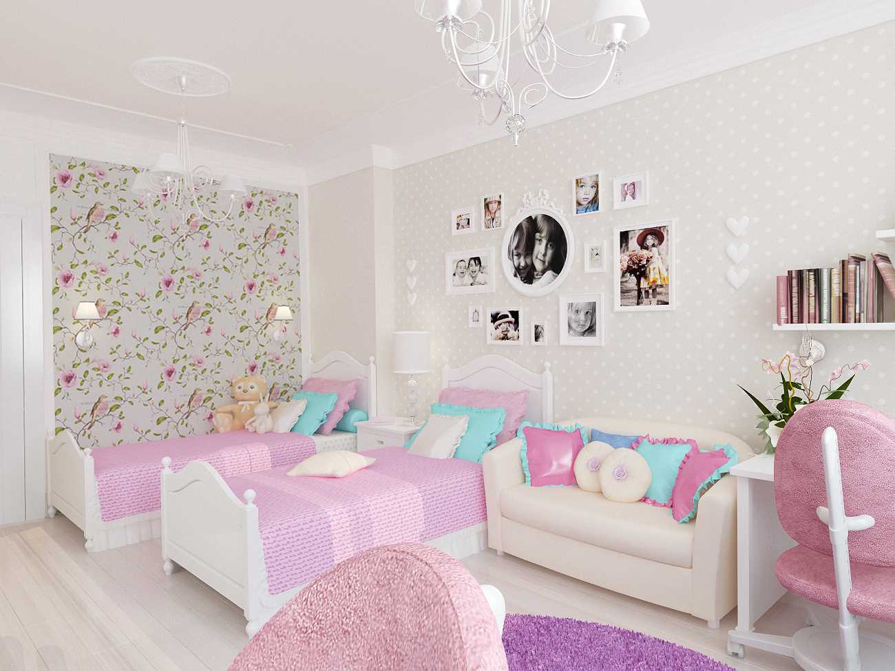 the idea of ​​a beautiful nursery style for two girls
