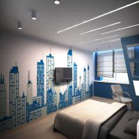 variant of a bright bedroom interior for a young man photo