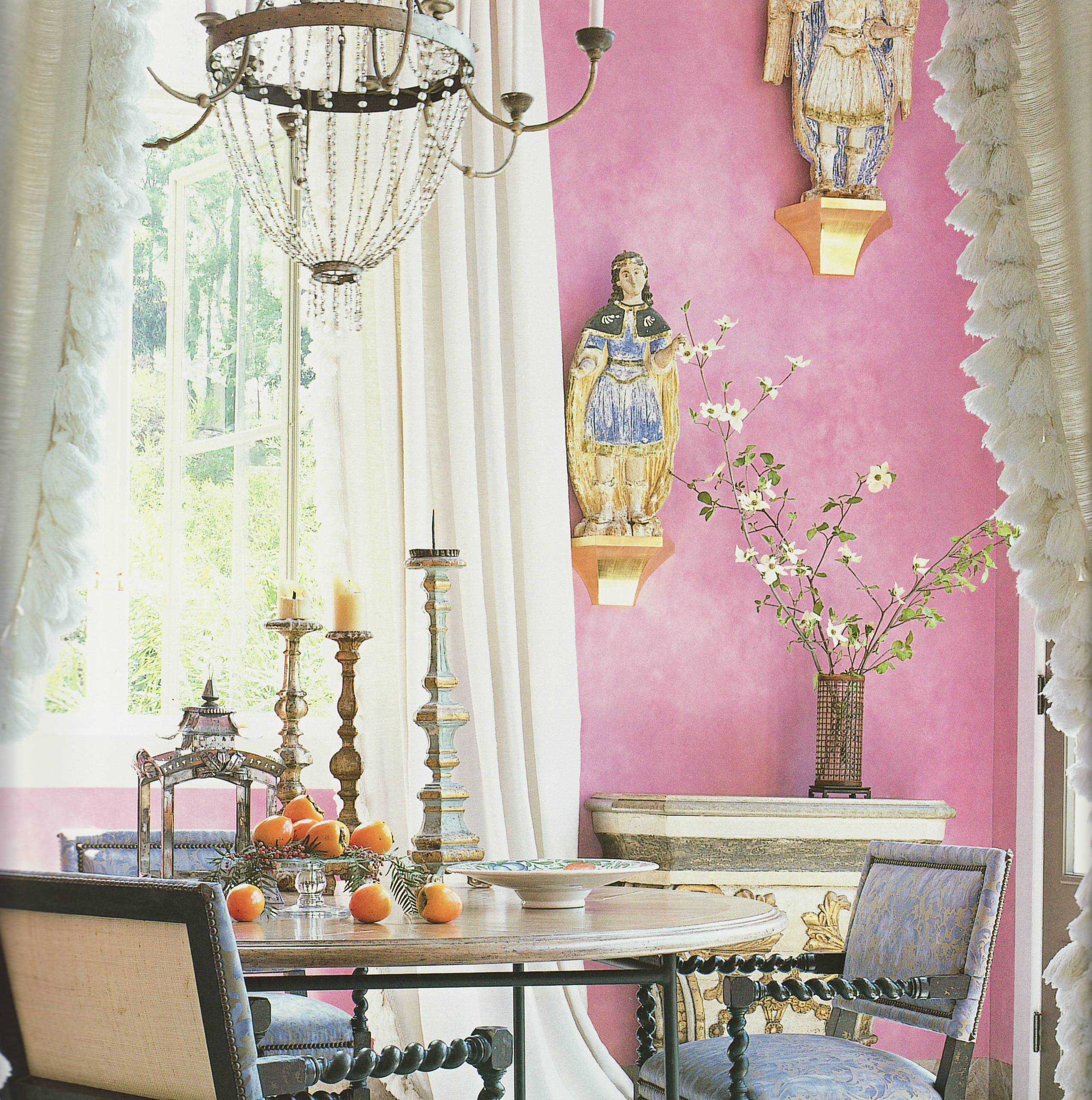 an example of the use of pink in a bright interior of an apartment