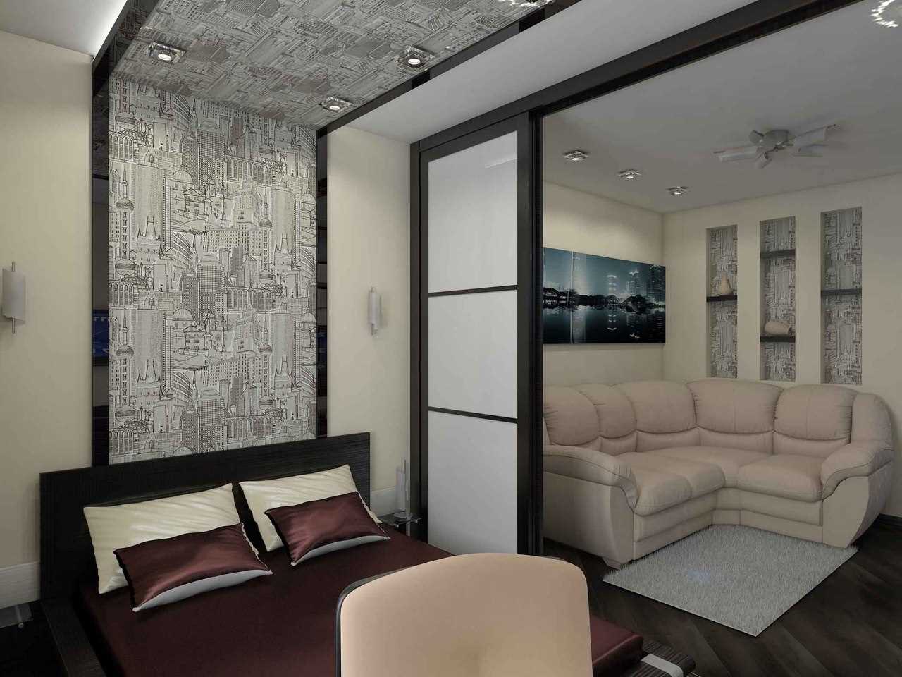version du design inhabituel de la chambre à coucher du salon 20 m²