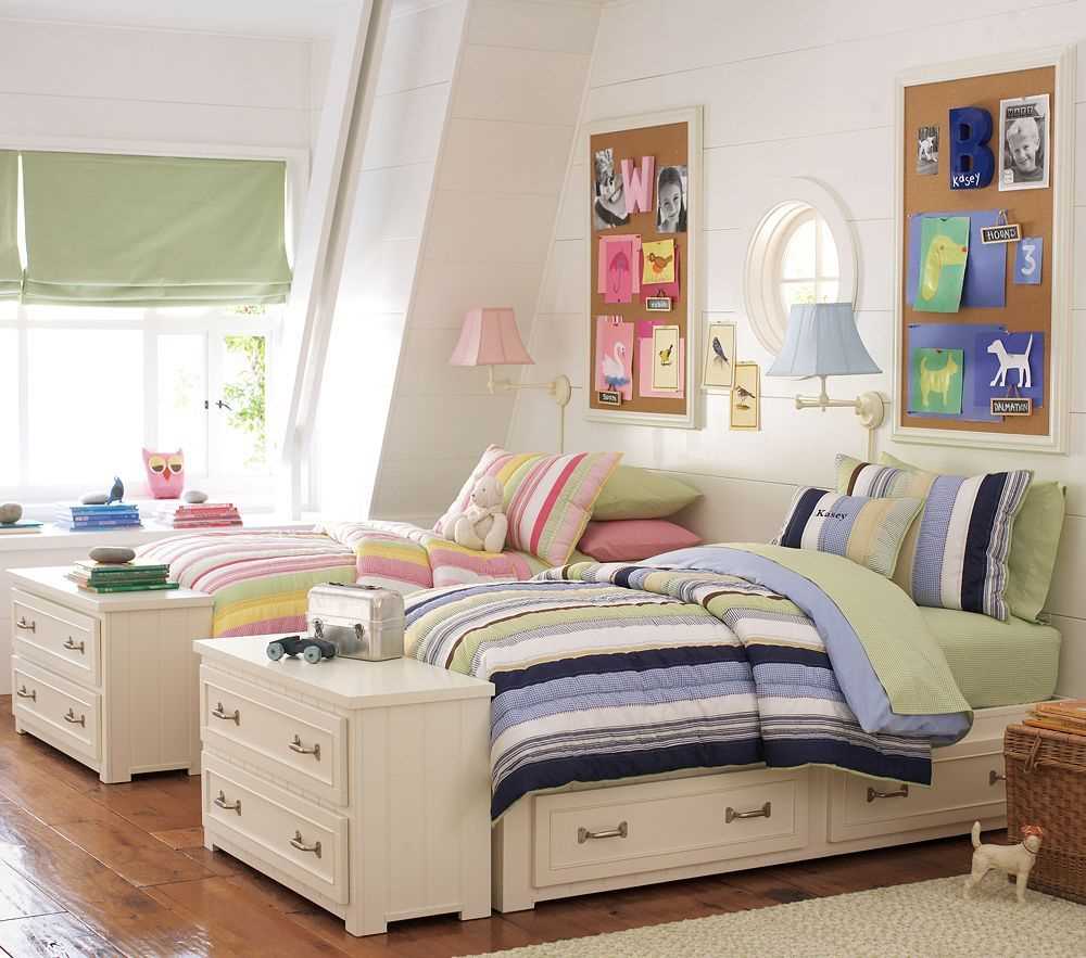 idea of ​​bright design of a nursery for two girls