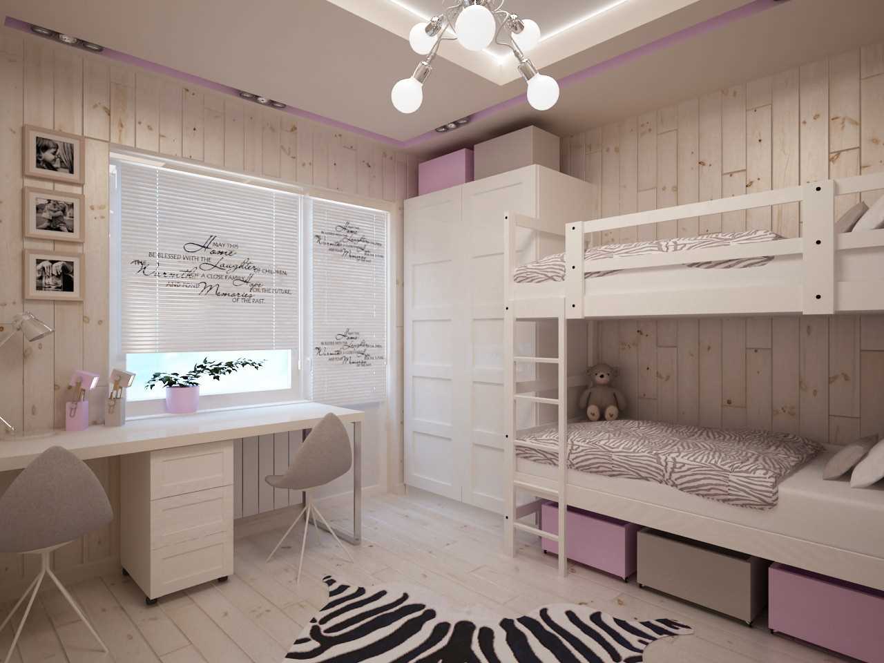 version of the bright interior of a children's room for two girls