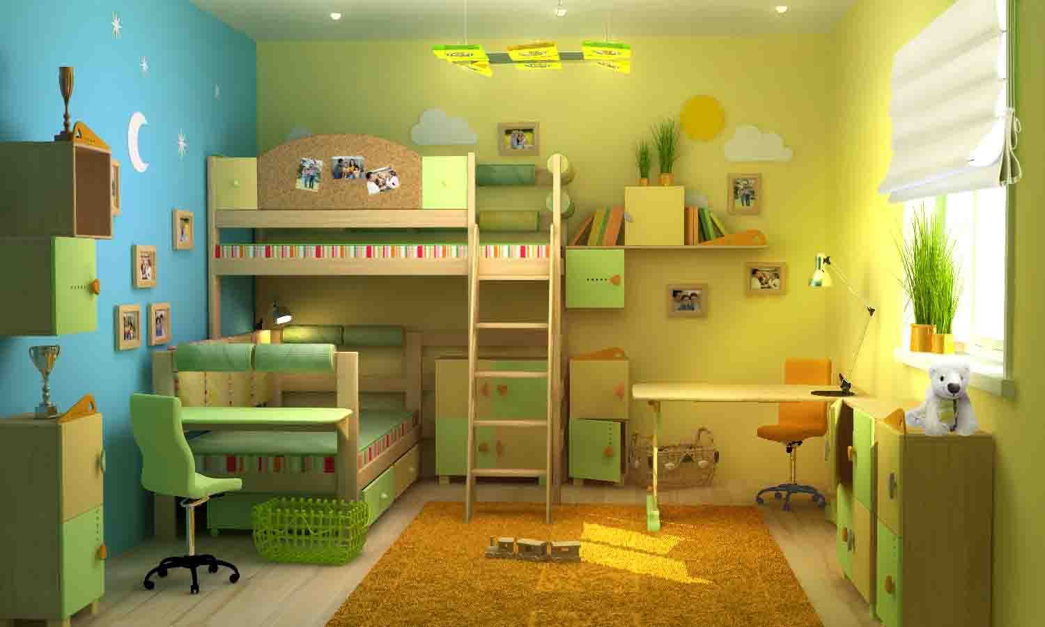 option for a bright design of a children's room for two girls
