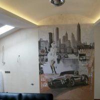 variant of the bright decor of the apartment with wall painting photo