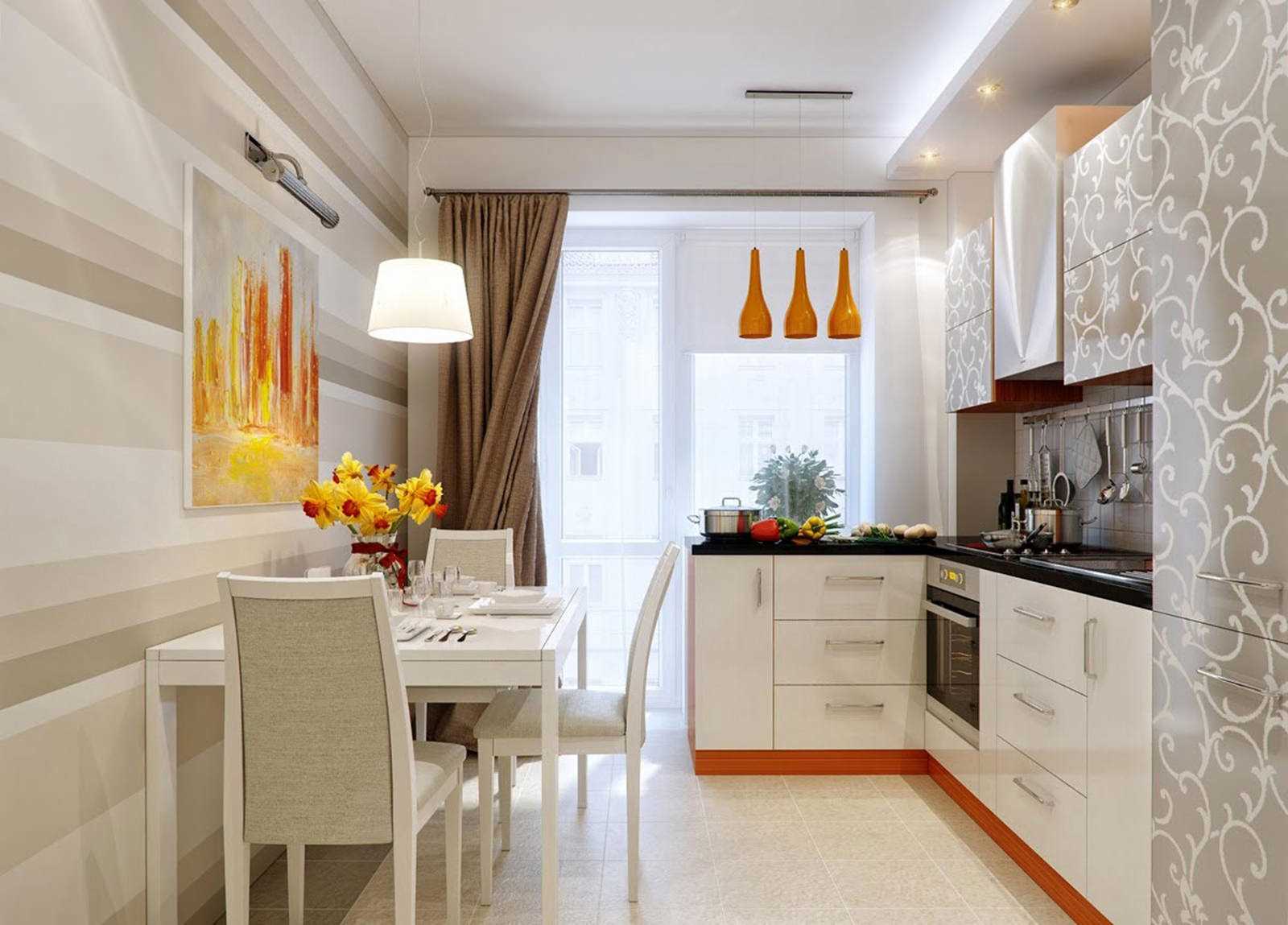an example of a bright style kitchen 14 sq.m