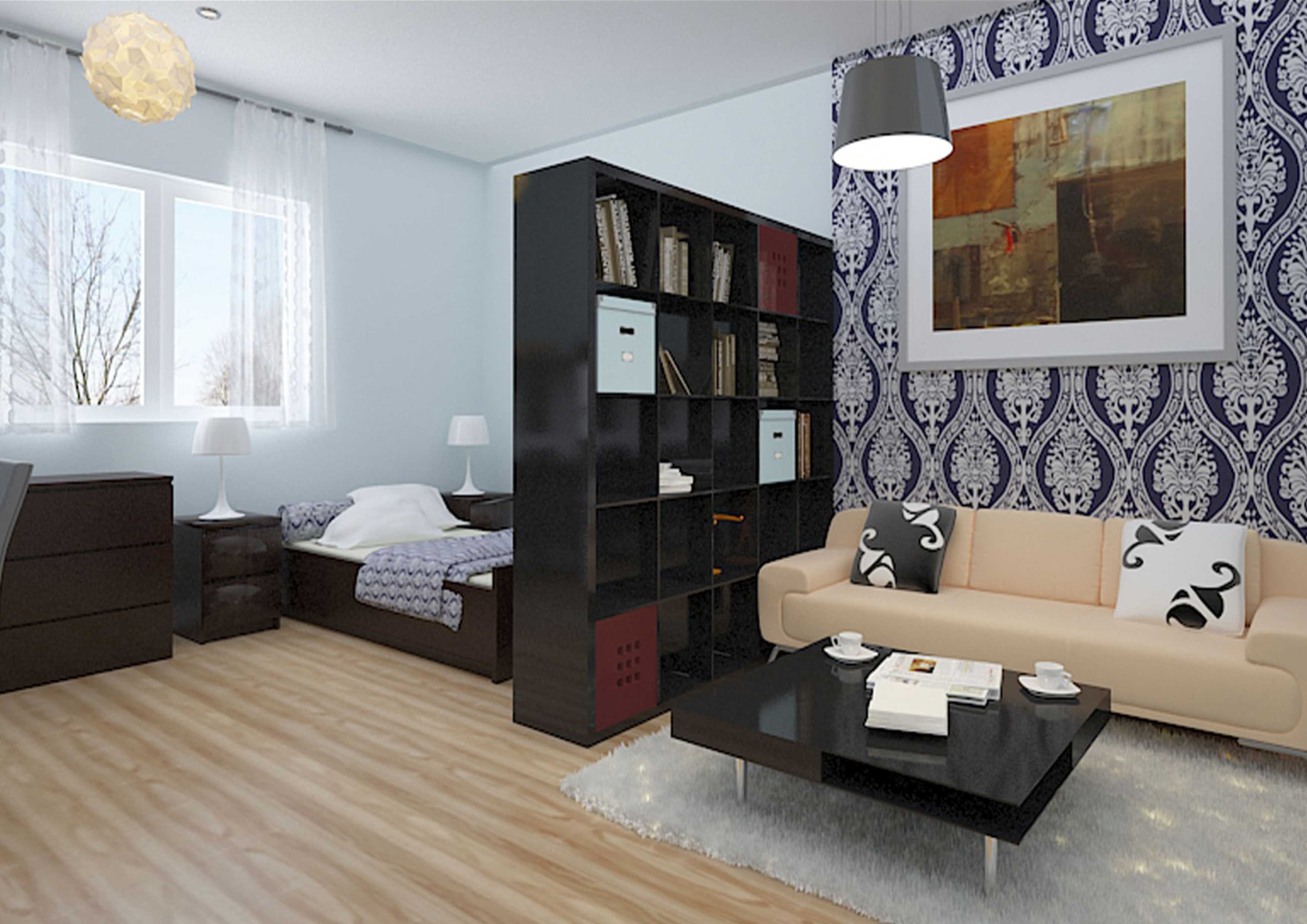 the idea of ​​a bright style bedroom living room 20 sq.m.