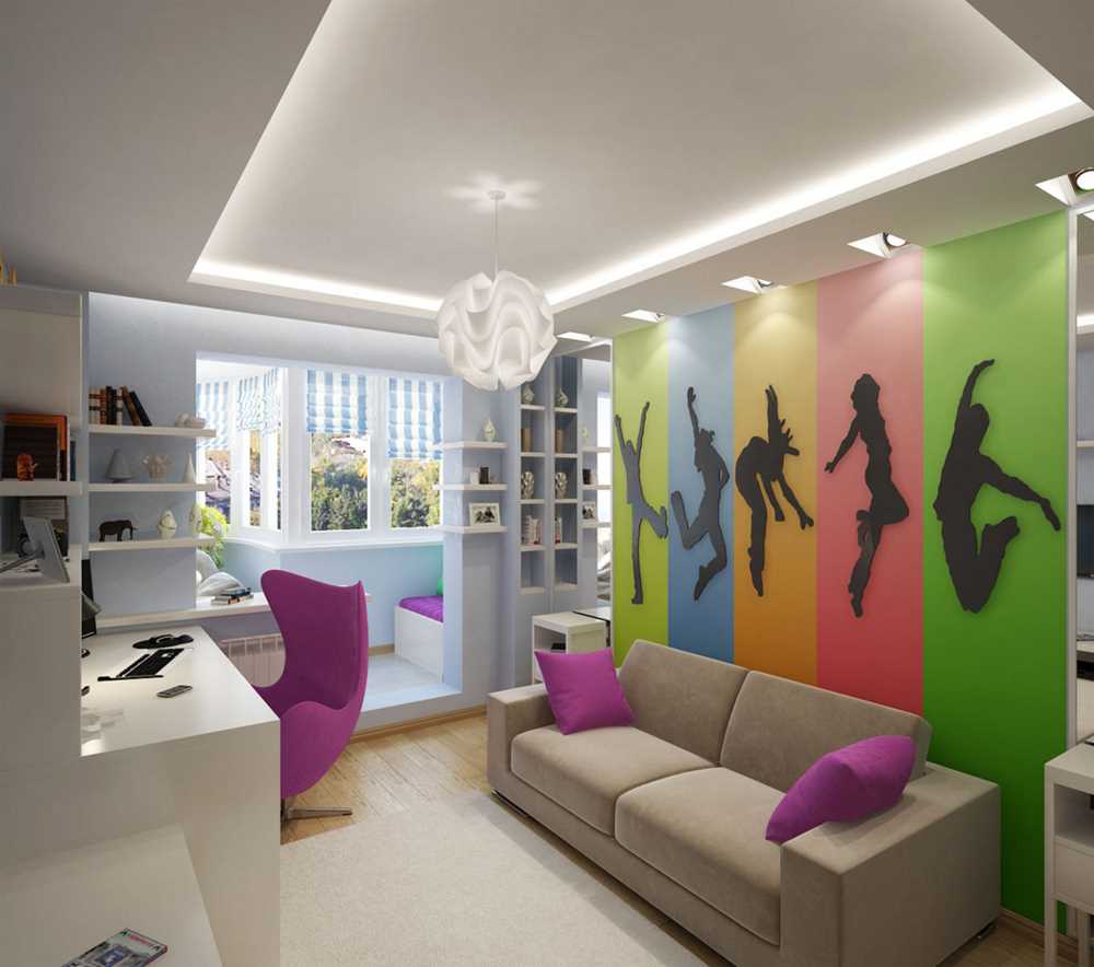 the idea of ​​a bright style of a children's room for a girl of 12 sq.m
