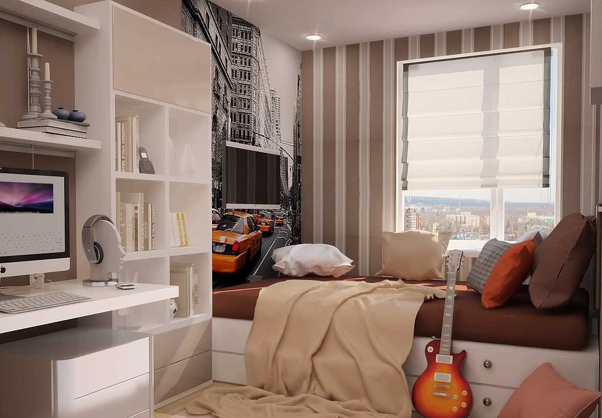 a variant of an unusual style of a bedroom for a young man