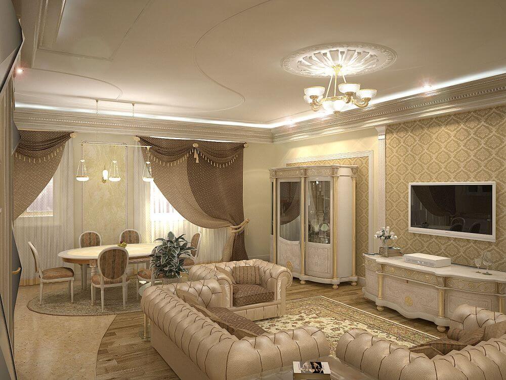 french living room dining room interior