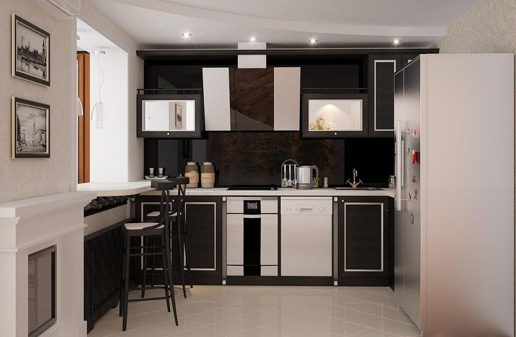 compact kitchen in a studio apartment