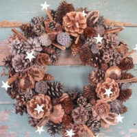 Christmas wreath of colorful cones