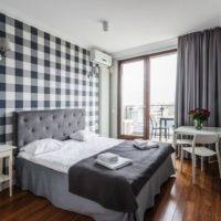 bedroom design with gray wallpaper