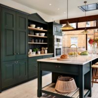 studio kitchen design in dark colors
