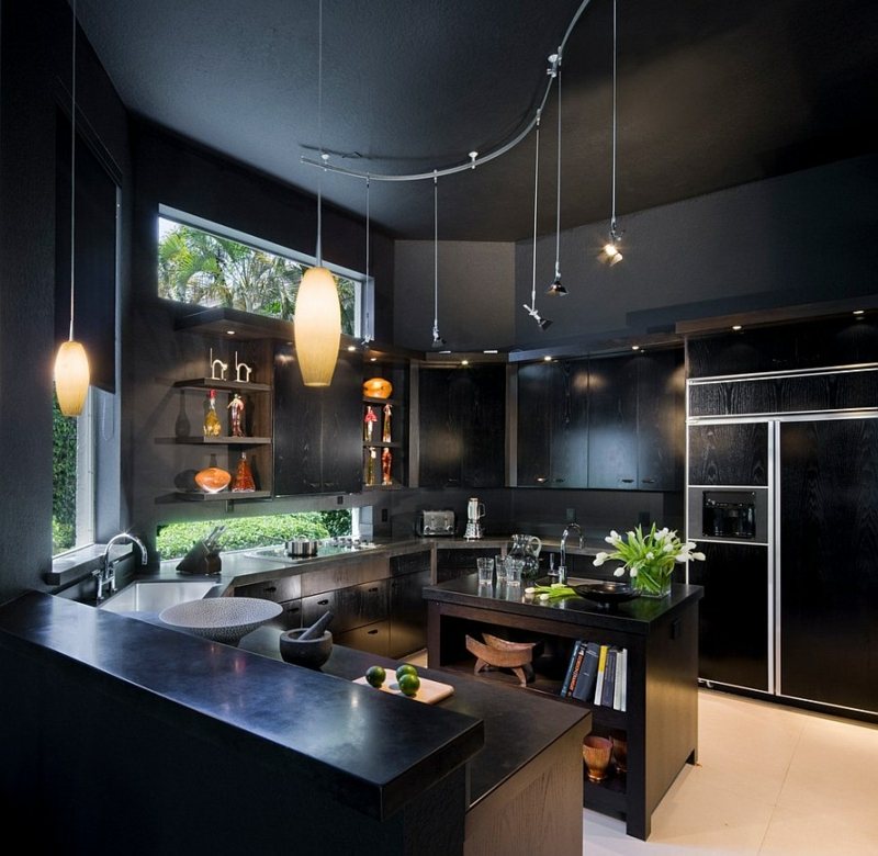 3 by 3 black kitchen design
