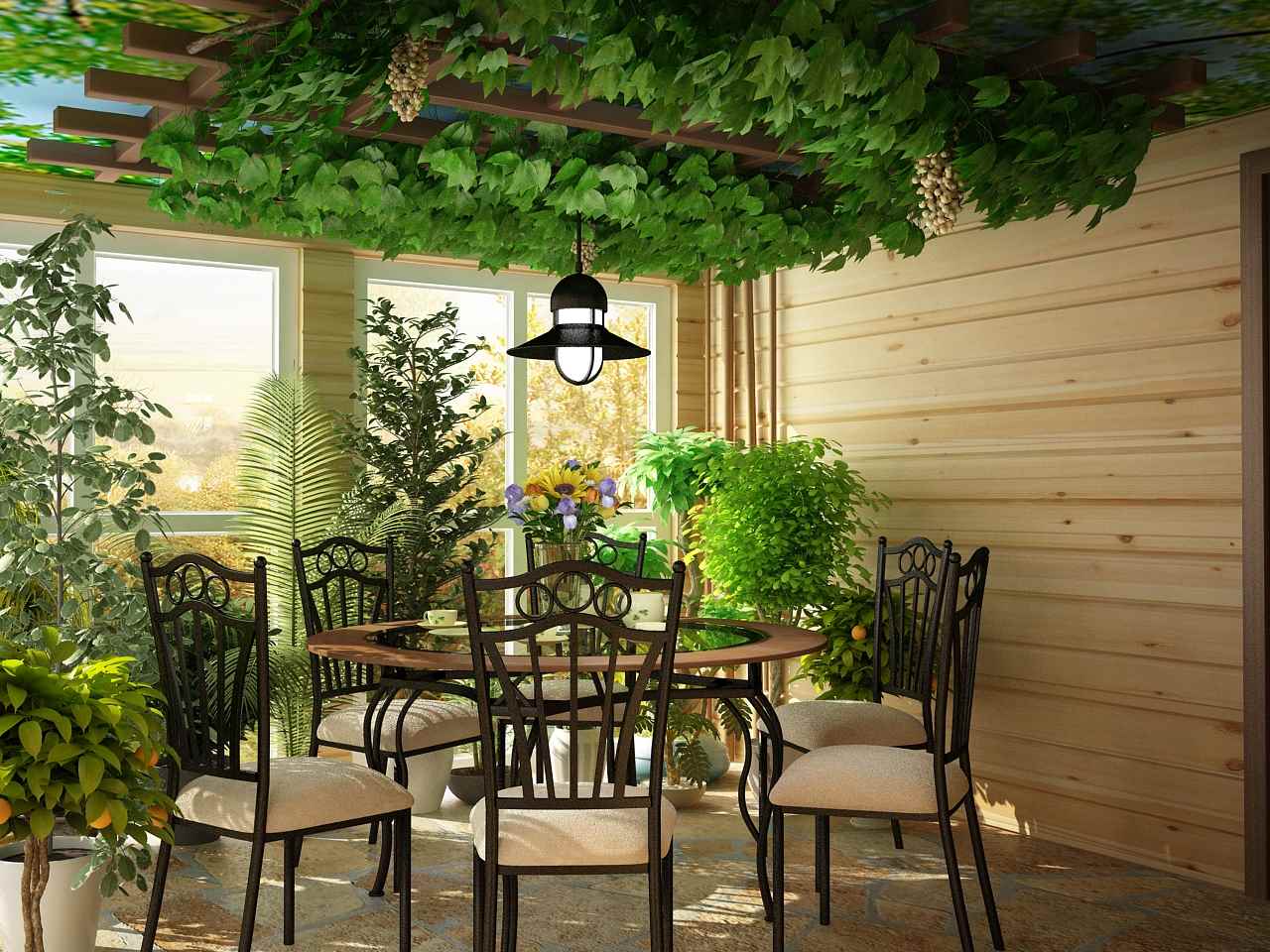the idea of ​​using bright ideas for decorating a winter garden in a house