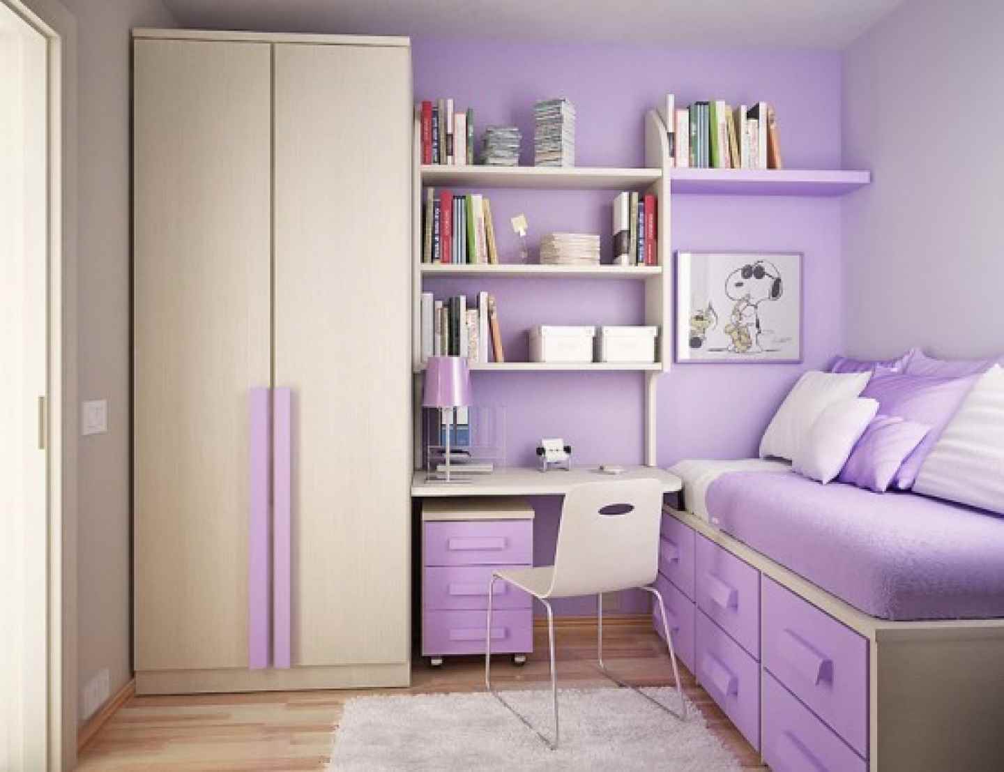 application of a dark lilac color in the interior