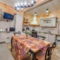 idea of ​​a bright kitchen decor in a wooden house photo