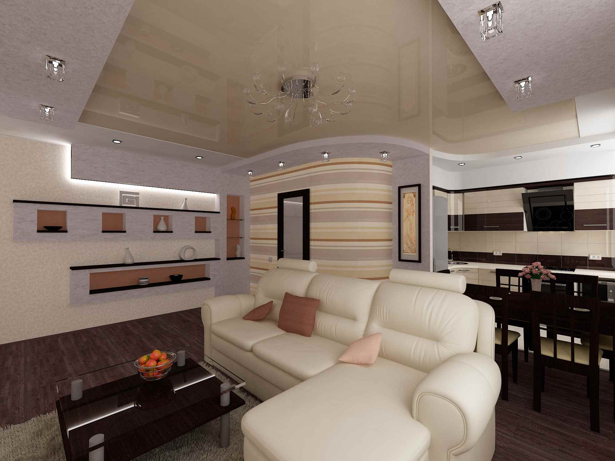 option of a light decor of a studio apartment of 26 square meters