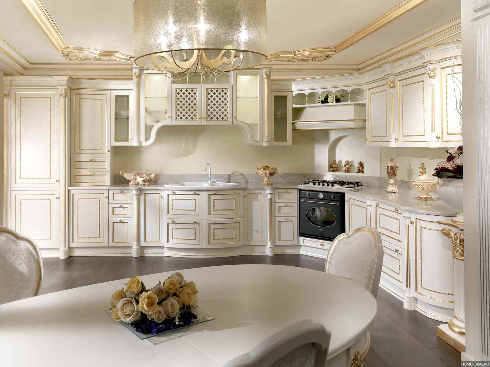 the idea of ​​a bright kitchen design in a classic style