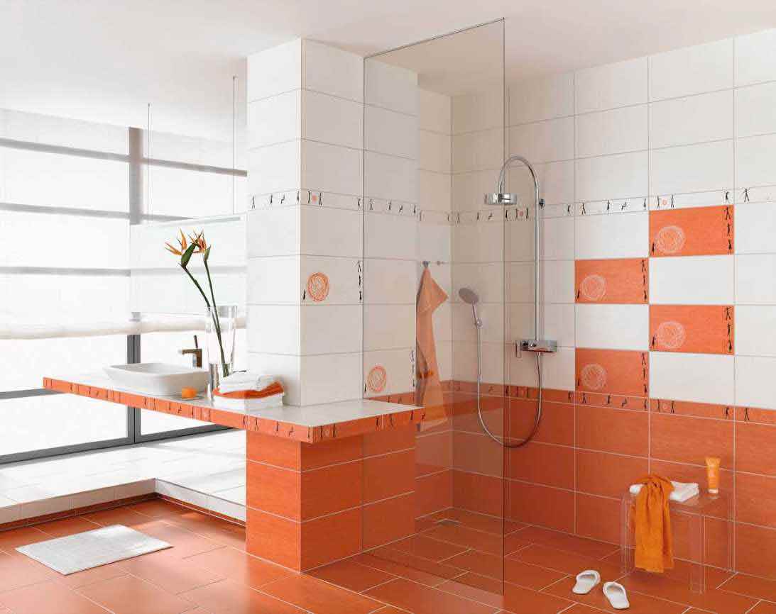 The idea of ​​a light tile design in the bathroom
