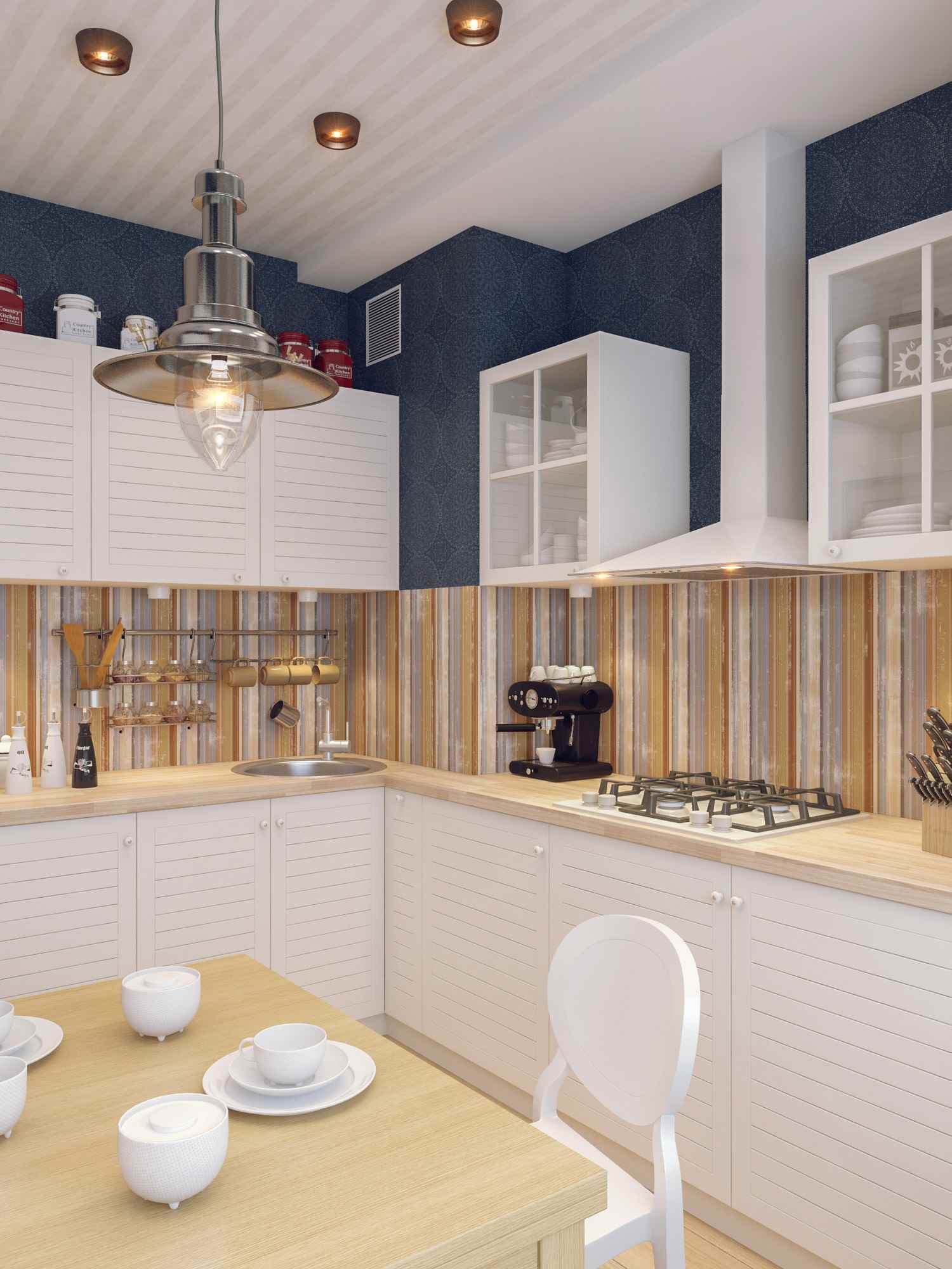 an example of a bright design of a kitchen of 7 sq.m