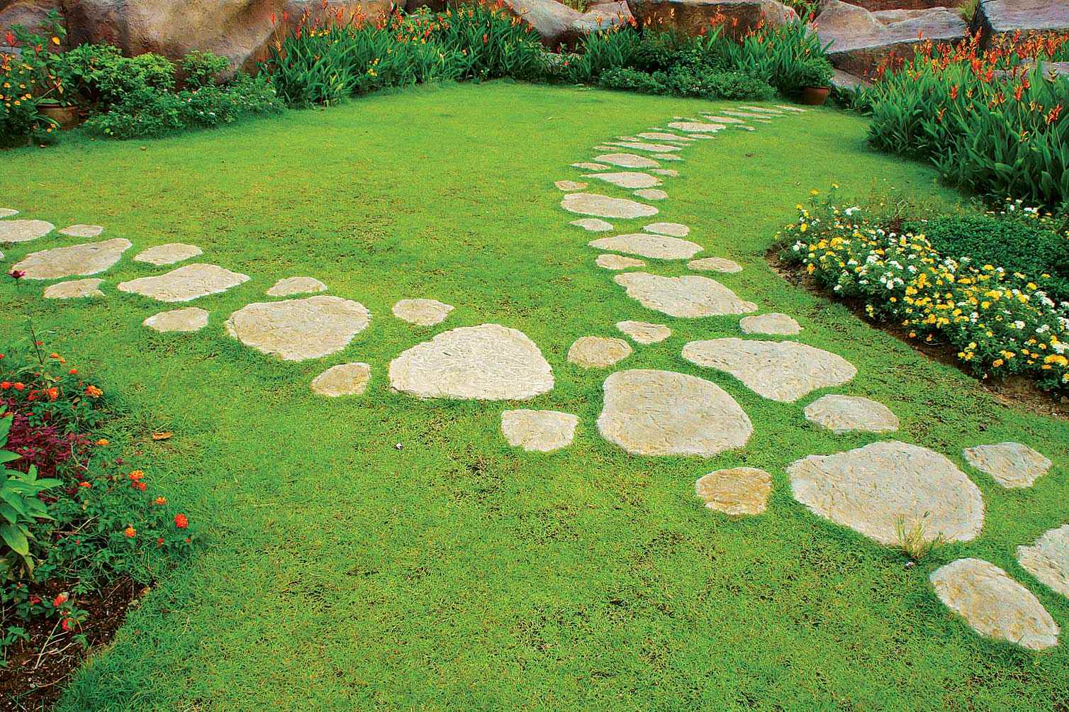 the option of using beautiful garden paths in the design of the yard