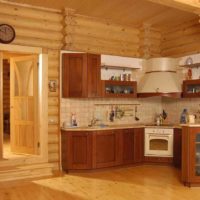 idea of ​​a light decor of a kitchen in a wooden house picture