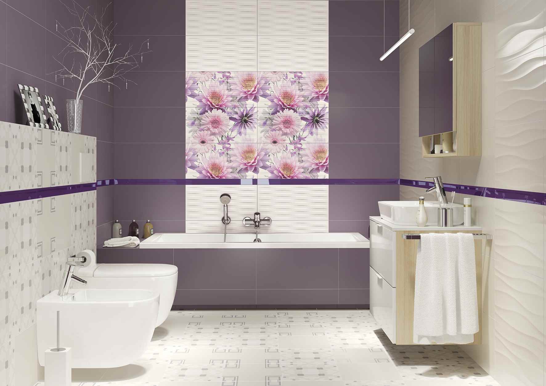 option of a beautiful decor for laying tiles in the bathroom