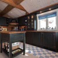 version of the unusual design of the kitchen in a wooden house photo