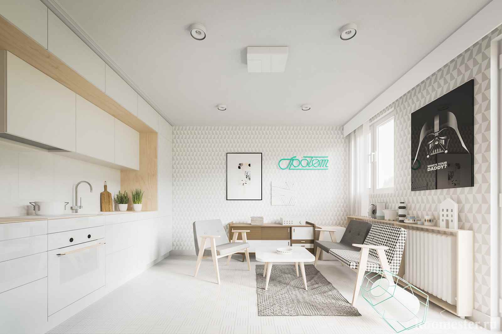 An example of a bright studio design of 20 sq.m.