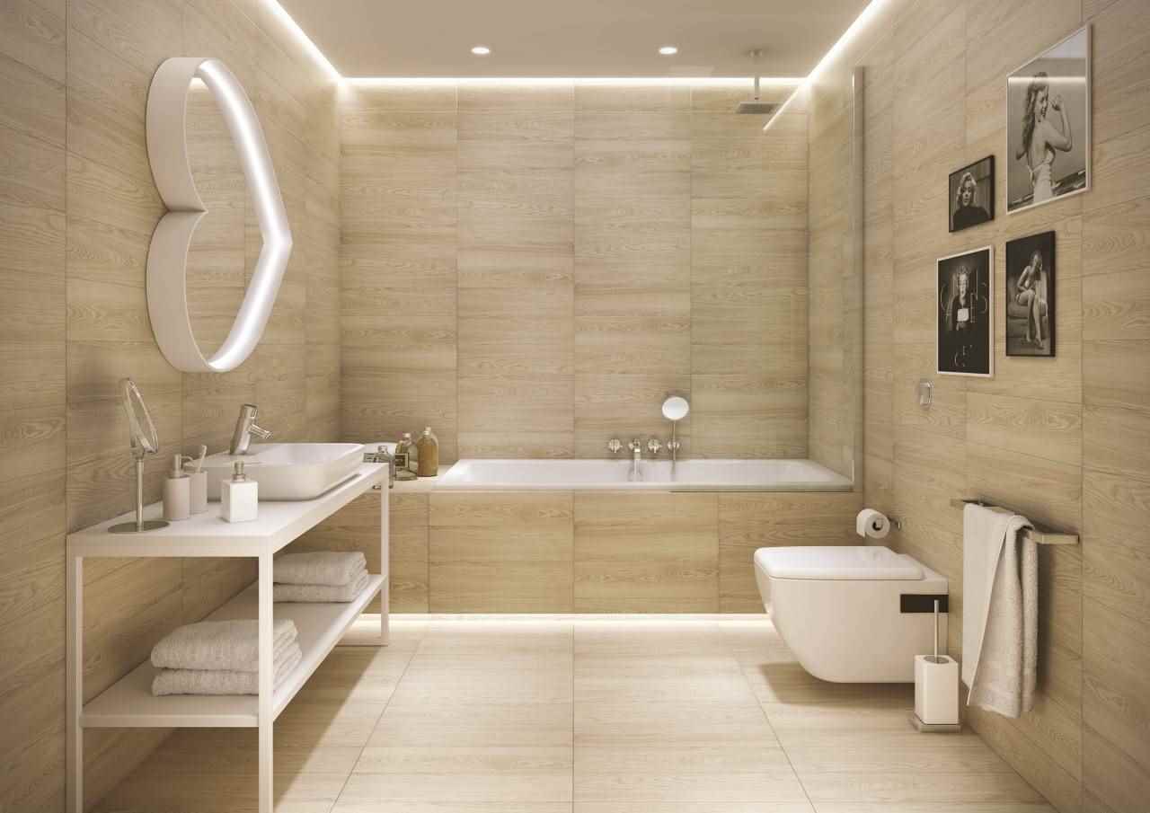 idea of ​​a bright style of laying tiles in the bathroom