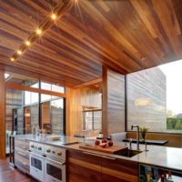 exemple d'un intérieur inhabituel d'une cuisine dans une maison en bois