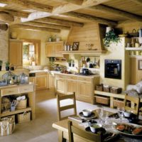 idea of ​​a light kitchen decor in a wooden house photo