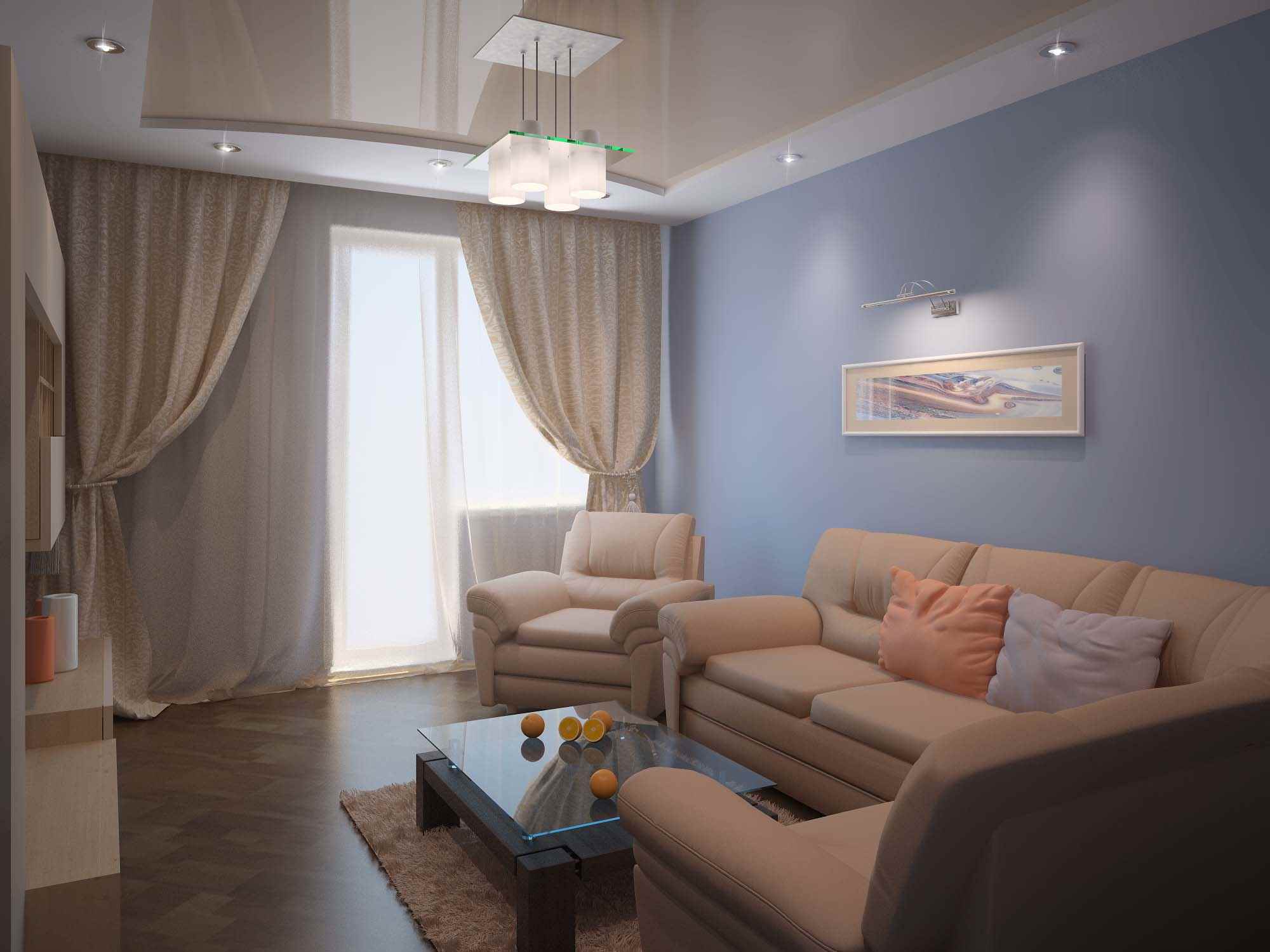 variant of the bright design of the living room 15 sq.m