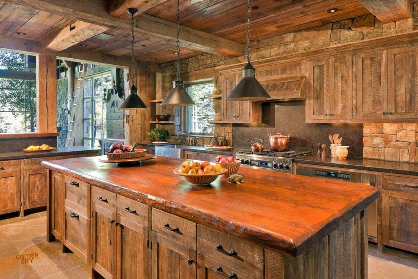 the idea of ​​a bright rustic style kitchen interior