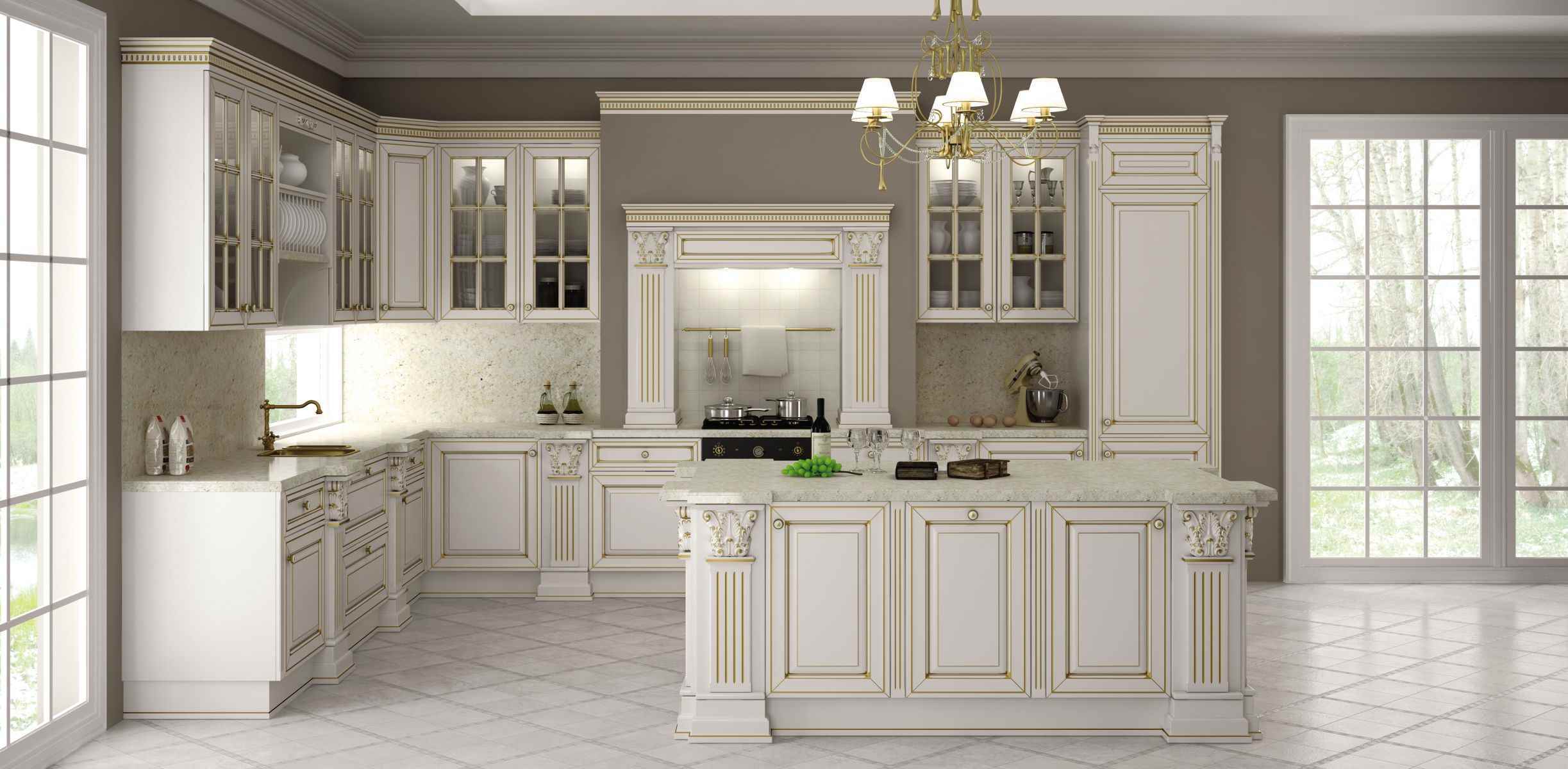 version of the unusual design of the kitchen in a classic style
