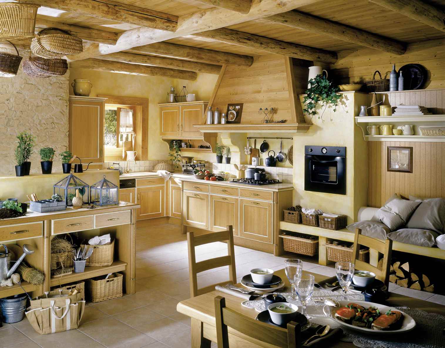 variant of a bright kitchen design in a wooden house