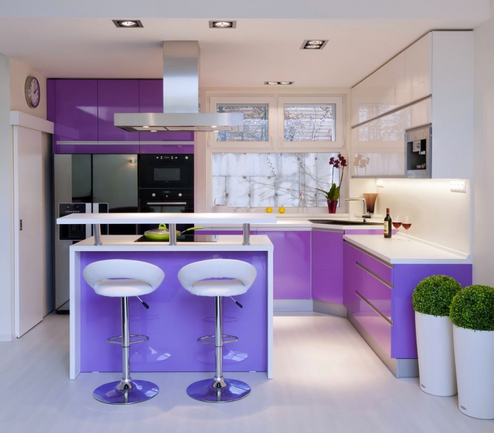 purple and white kitchen interior