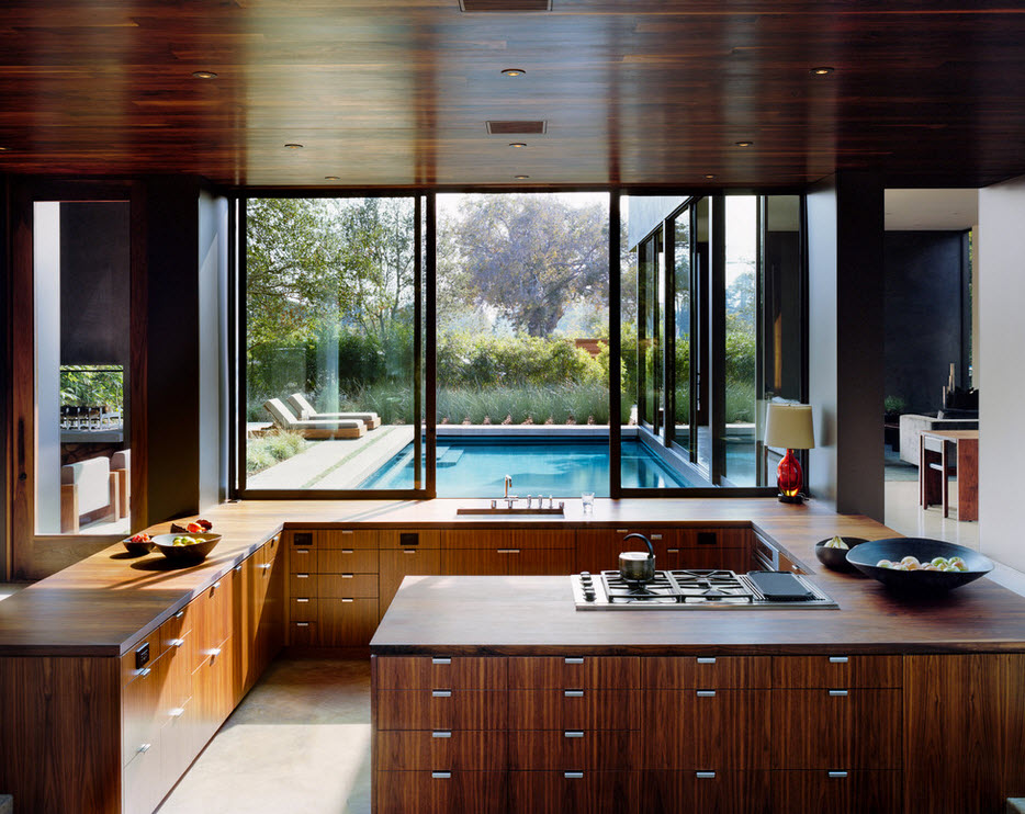 a set of wood in the modern kitchen