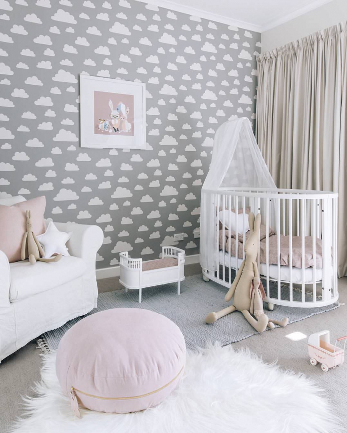 gray wallpaper in the nursery
